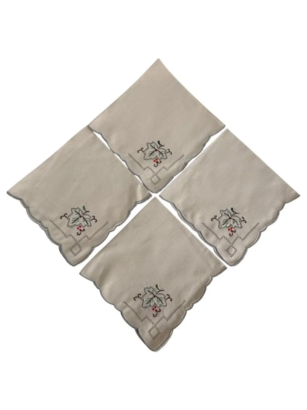 Embroidered Linen Table Runner 8 Placemats Dinner Napkins 6 Cocktail Set Floral